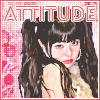 jjangwonrei_sha758: a photo of ive wonyoung on a red background, with the caption "ATTITUDE" with capitalized letters (Default)